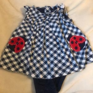 Navy blue dress with lady bugs for baby girls